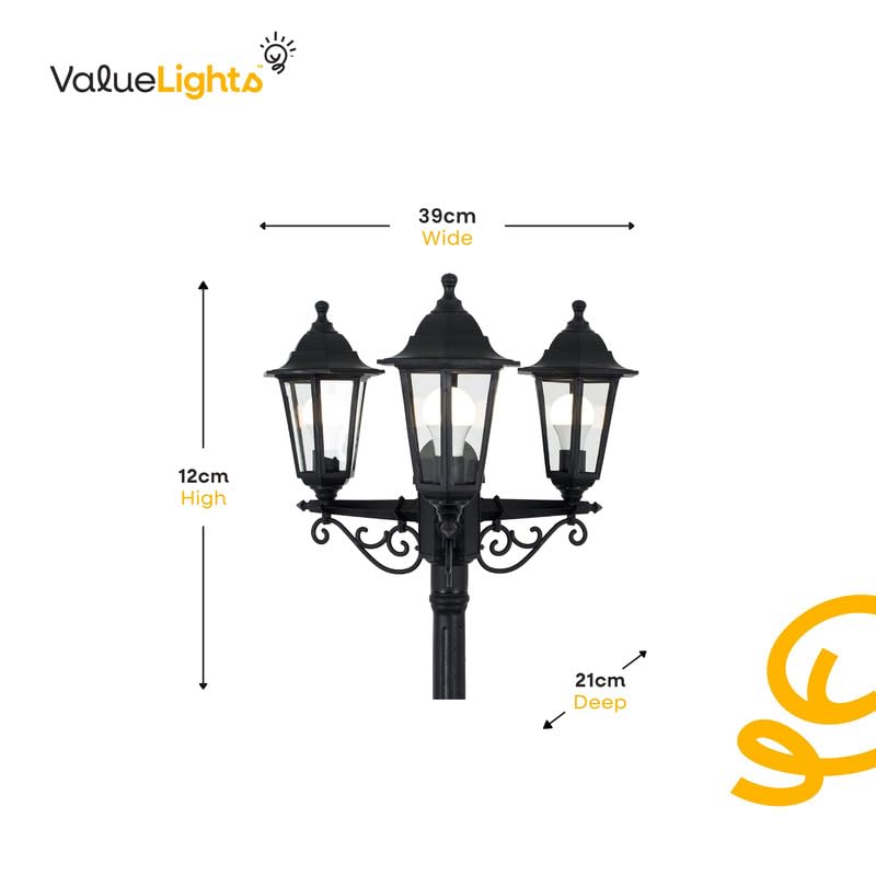 MiniSun | Traditional Victorian Style 2.2m Black 3 Way Outdoor Lamp Post Light | Post Lights, Home Décor & Improvement Essential