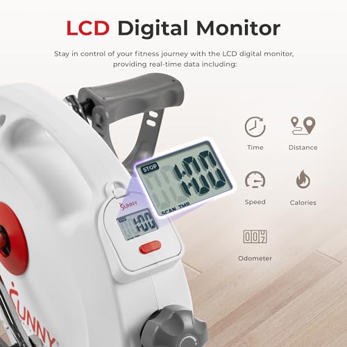 Sunny Health & Fitness (White) Under Desk Smart Mini Pedal Exerciser, Dual Function Exercise Cycle Bike with Low Profile Design - SF-B023005WHT