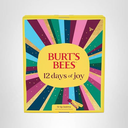 Burt's Bees 12 Days of Joy Lip Balm Advent Calendar Gift Set, Flavored Lip Balm Pack Great for Office Holiday Gifts, Tint-Free, Natural Origin Lip Care, 12 Tubes, 0.15 oz.