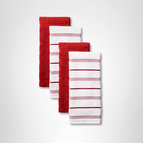 KitchenAid Albany Kitchen Towel 4-Pack Set, Passion Red/White, 16"x26"