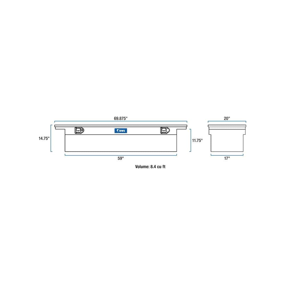 UWS EC10462 69-Inch Gloss Black Heavy-Wall Aluminum Truck Tool Box with Low Profile, RigidCore Lid