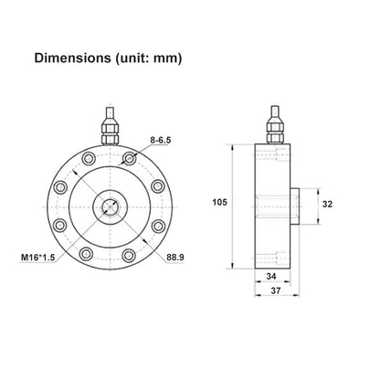 ATO Tension and Compression Load Cell 1000kg/5ton/10ton Pancake, Spoke Type, High-Precision Strain Gauge Force Sensor (1, 5ton)