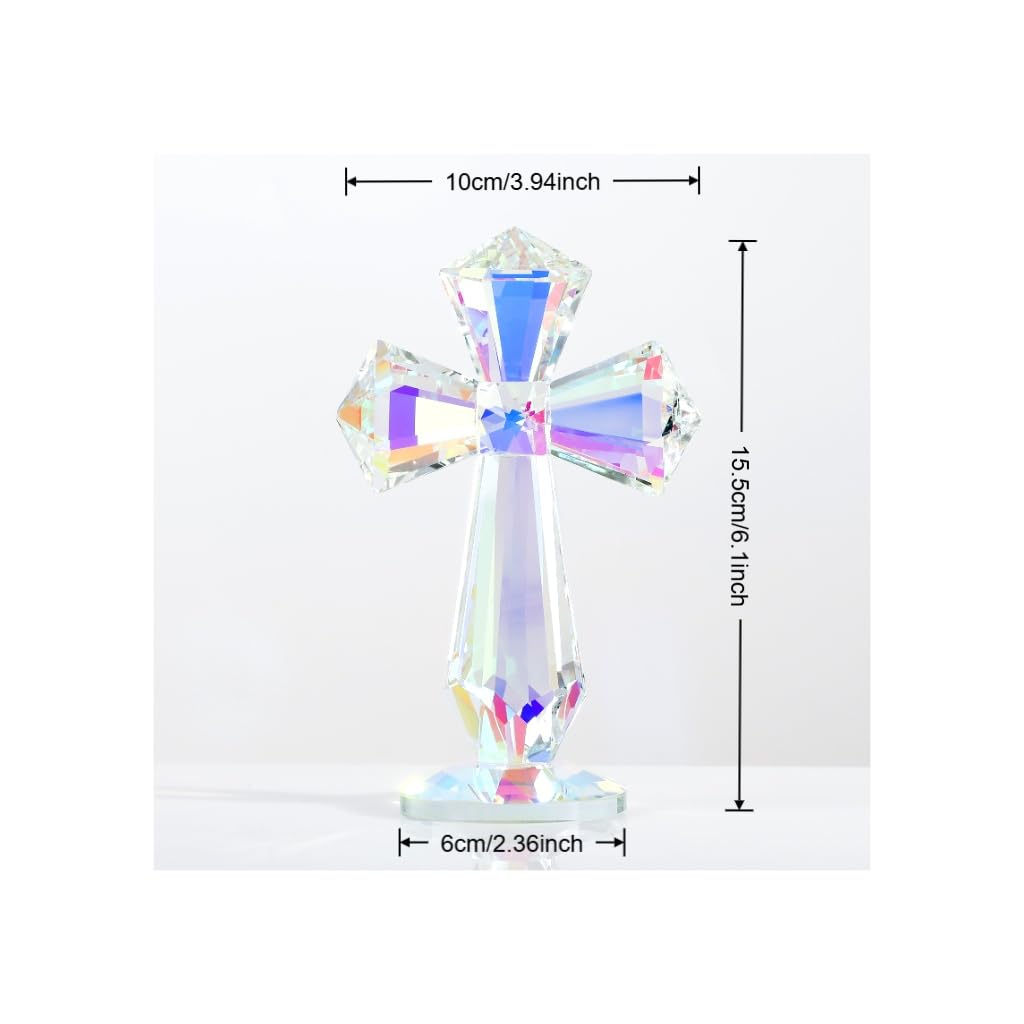 Crystal Glass Standing Cross Decor, Easter Christmas Decoration for Party Dad Man, Religious Gifts for Women Men Father Mother, Handmade Glass Holy Collectible Figurines