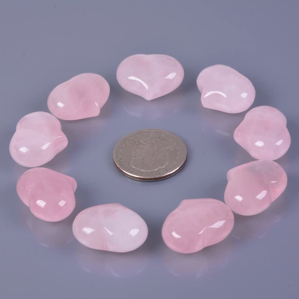 Natural Rose Quartz Gemstone Healing Crystal 1 inch Mini Puffy Heart Pocket Stone Iron Gift Box (Pack of 10)