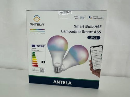 ANTELA Smart Bulb E27 A65 12W 1350LM Alexa WiFi Light Bulbs, 2700K-6500K RGB Dimmable Light, Compatible with Alexa/Google Home, 2 Packs