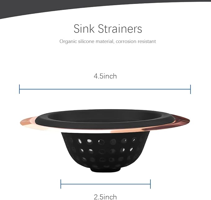 Mi hogar Silicone Sink Drain Strainer 2 Pack, 4.5” Wide Rim Stainless Steel