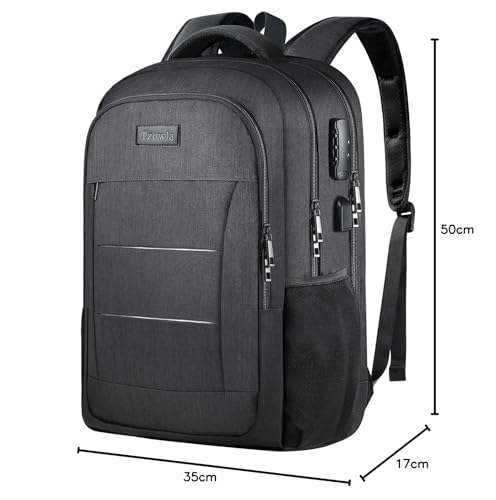 Tzowla Travel Laptop Backpack,Durable Water Resistant Anti-Theft 42L Extra Large 15.6 Inch with USB Charging Port and Lock Fit Computer Business Bookbag for Women Men College School Gift-Black