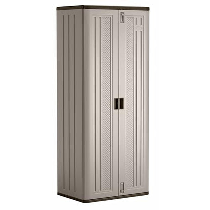 Suncast Tall Storage Cabinet, Platinum Resin Outdoor & Garage Storage Cabinet with Doors & Shelves, Plastic, Weather-Resistant, Lockable, Freestanding Utility Closet for Tools & Supplies, Made in USA