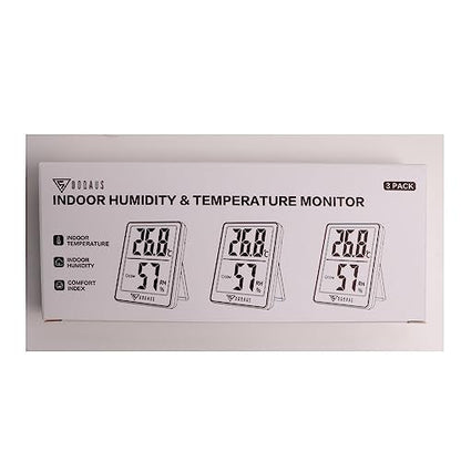 DOQAUS Digital Room Thermometer, 3 Pack Accurate Indoor Thermometer Hygrometer, Mini Humidity Meter, Room Thermometer Temperature Monitor with comfort icon for Nursery Greenhouse Office Baby Room