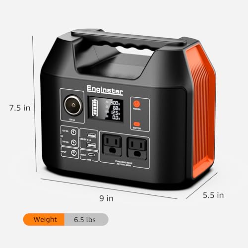 Portable Power Station EnginStar 300W Solar Generator 110V 296Wh Power Bank Two Pure Sine Wave AC Outlet 80000mAh Lithium Battery Pack for Camping Outdoors Trip RV Hunting Vans Emergency Backup