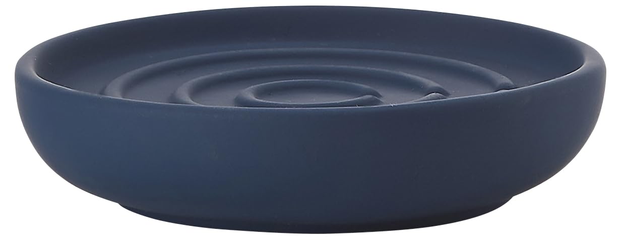 ZONE DENMARK Nova Porcelain Soap Dish with Sophisticated Simplicity Soft Touch Coating - Elevate Your Bathroom Décor, Practical Design, Style and Functionality- (Blue)