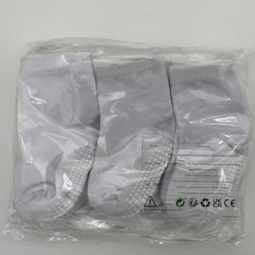 12 Pairs Non-Skid Cotton Socks with Grip for Baby Toddler Boys Girls(8#White,1-3 Years)