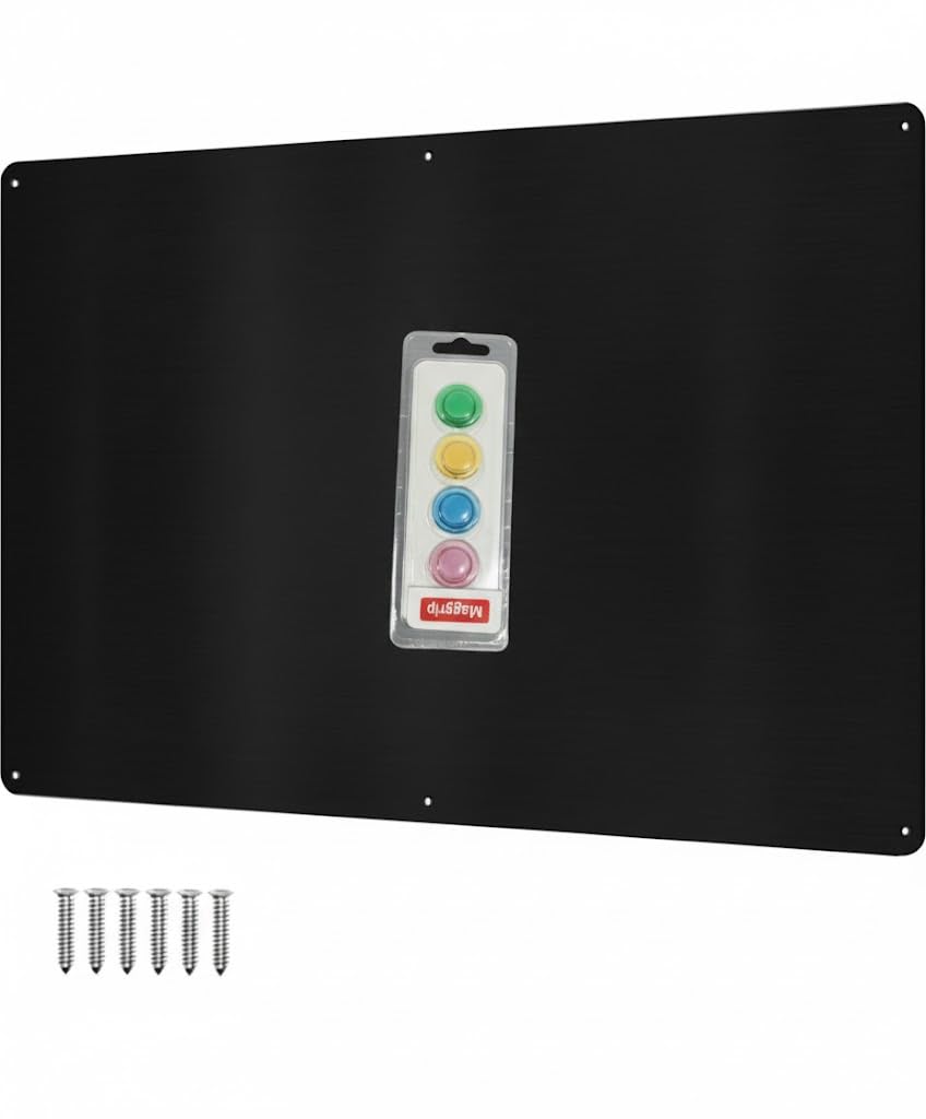 17.5inchX11.5inch Large Stainless Steel Plate for Magnets, 3M Adhesive Back, Mounting Screws, Ideal for Magnetic Shelf, Spice Holders, Colorful Magnets as a Gift. Mount Anywhere! (Black, 1 Pack)