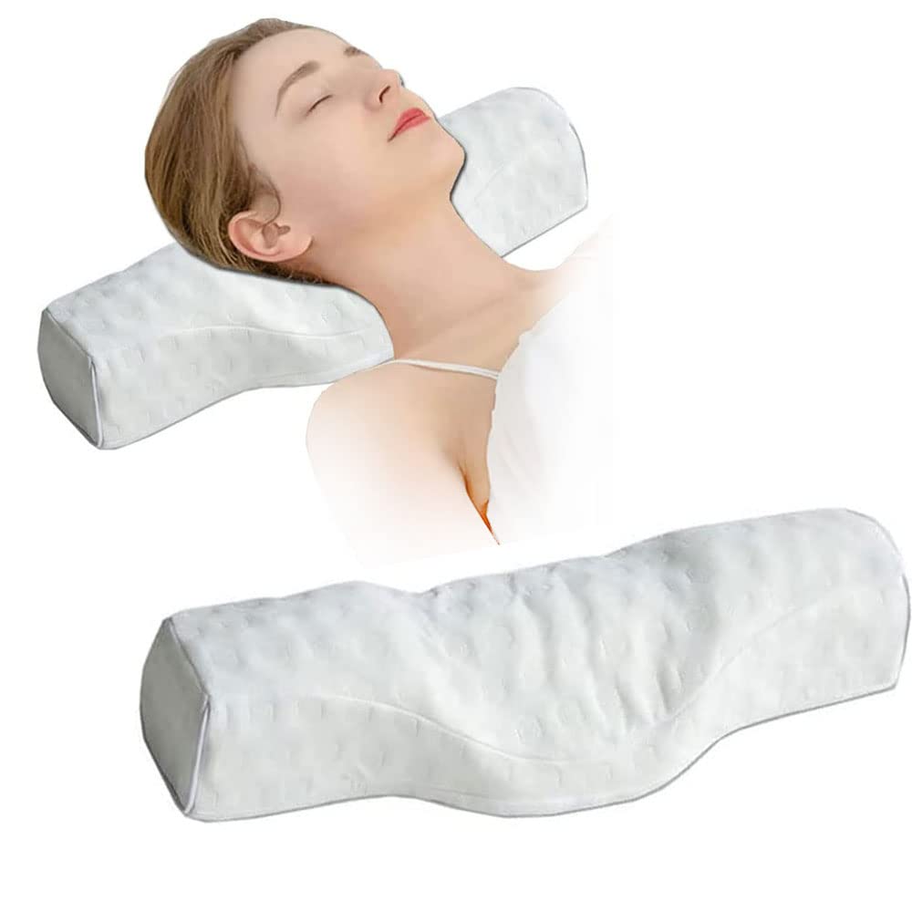 Cervical Neck Pillow for Pain Relief Sleeping, Neck roll Pillow Memory Foam for Stiff Neck Pain Relief ，Travel Bolster Pillow for Bed for Side Sleepers Back Sleeper. (Blue)