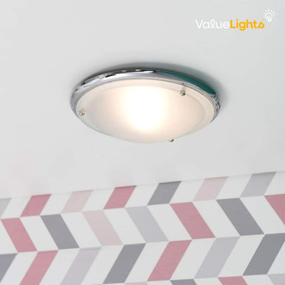 MiniSun | Modern Silver Chrome and Glass Flush Ceiling Light | Bath Ceiling Lights, Home Décor & Improvement Essential