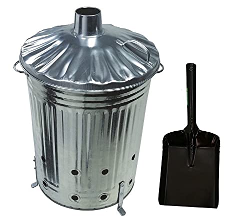 Srendi® 90 Litre 90L Extra Large Galvanised Metal Incinerator Recycle Garden Rubbish Fire Burning Binwith FREE SHOVEL
