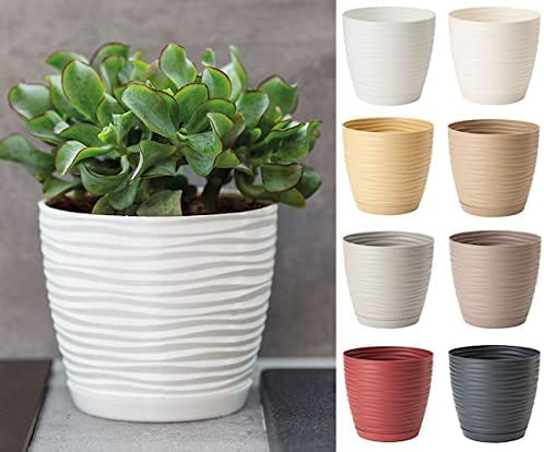 Sahara Indoor Plant Pots – Modern Round Plastic Flower Pots with Drainage Hole & Saucer – 7 Sizes, 8 Colours for Succulents, Herbs, Flowers & Houseplants (27 cm)