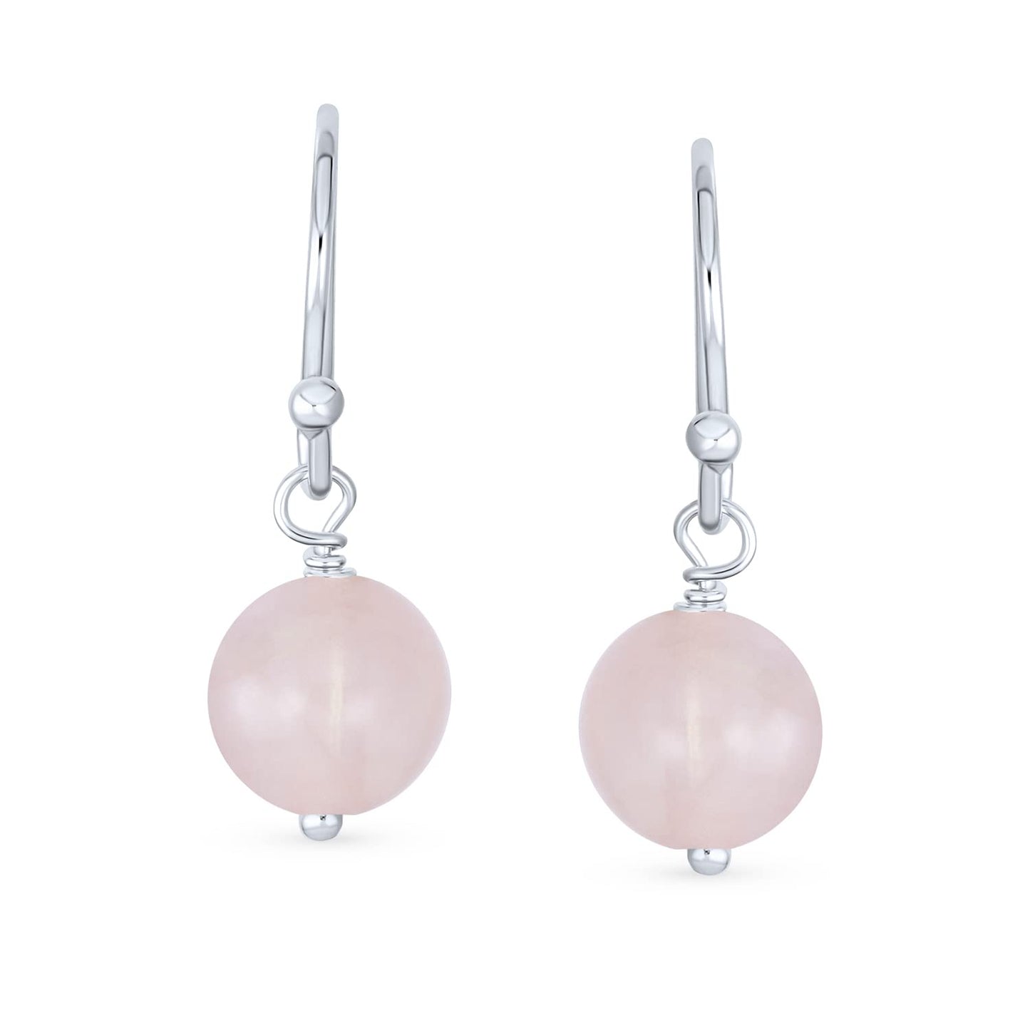 Bling Jewelry Timeless .925 Sterling Silver Red Natural Carnelian & Light Pink Rose Quartz Bead 8mm Ball Drop Earrings Fish Hook Genuine Gemstone(Set of 2)
