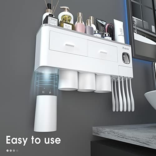 iHave Toothbrush Holders for Bathrooms, 4 Cups Toothbrush Holder Wall Mounted