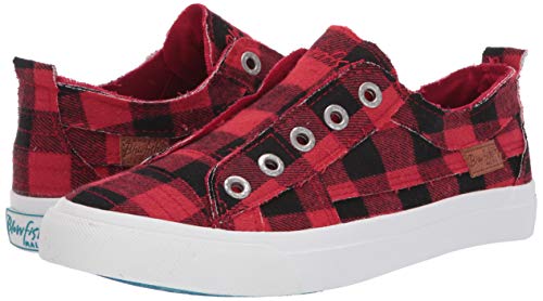Blowfish Malibu Women's Play Slip On Sneaker, Red Buffalo Plaid