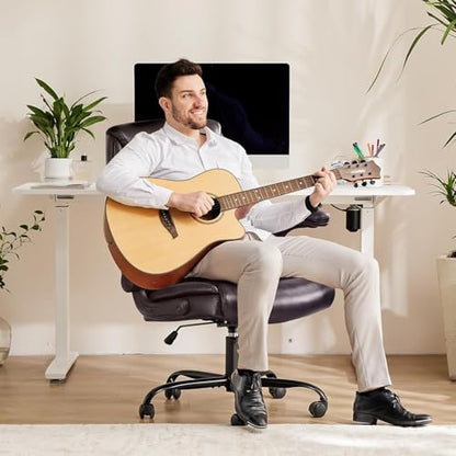 Sweetcrispy Computer Gaming Chair, Ergonomic High Back Heavy Duty Task Desk Office Chairs with Wheels, Flip-up Arms, Adjustable Height, PU Leather,Dark Brown