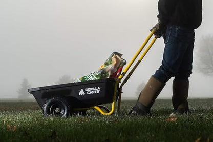 Gorilla Carts GCR-4 4 Cu. Ft Poly Yard Cart, 300-pound Capacity, Garden Cart with 30in x 24in impact-resistant poly bed and 10in pneumatic tires, Black/Yellow
