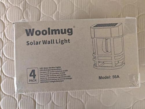 Woolmug 4 Pack Solar Fence Lights Outdoor Garden, Waterproof Retro LED Wall Lights, Auto On/Off Solar Lights Outdoor Garden Fence Lighting for Patio Decking Gate Yard Decoration, Warm White