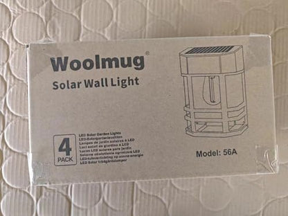 Woolmug 4 Pack Solar Fence Lights Outdoor Garden, Waterproof Retro LED Wall Lights, Auto On/Off Solar Lights Outdoor Garden Fence Lighting for Patio Decking Gate Yard Decoration, Warm White