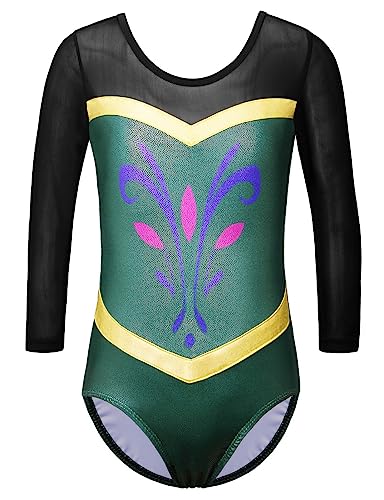 TFJH E Gymnastic Leotards for Girls Ballet Dancewear 3/4 Sleeve Practice Outfits Tumbling Wear 201 Green 4A