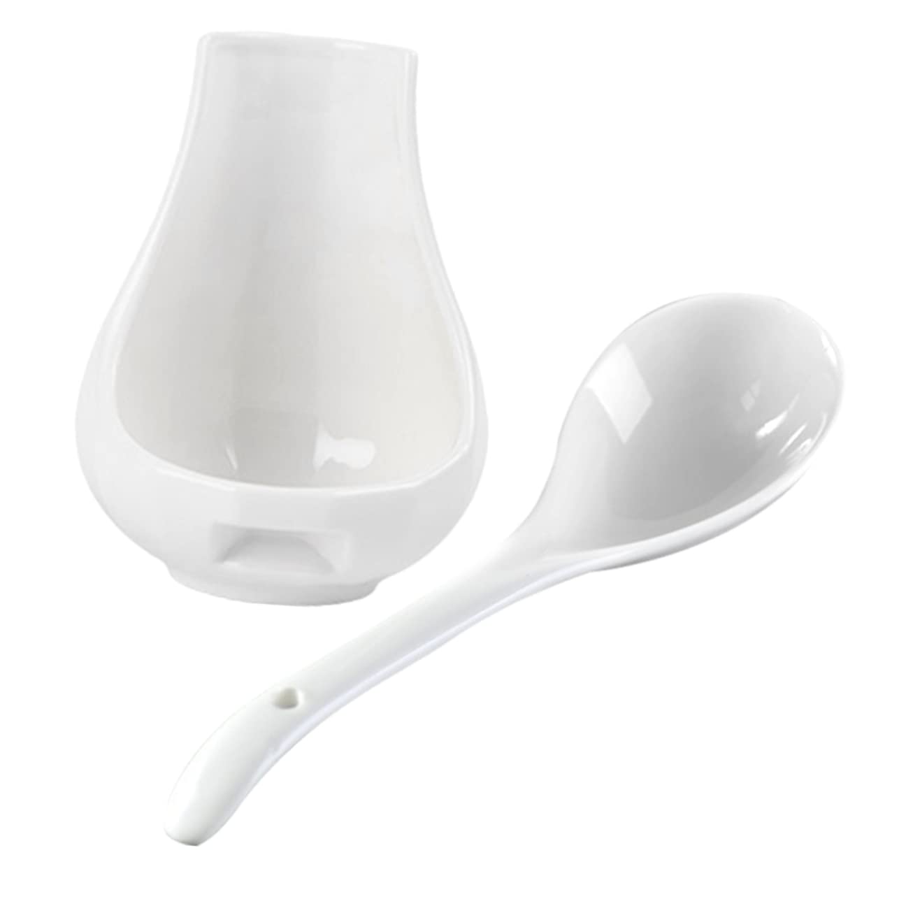 COLLBATH Ceramic Soup Spoon Rest Large Rice Spoon and Porridge with Utensil Holder 8.85 in Porcelain Ladle for Serving Soups Kitchen Dining Restaurants