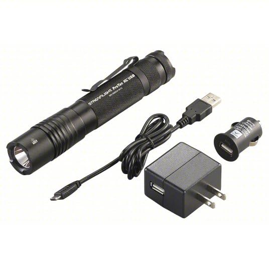 Streamlight 88054 ProTac HL USB 1000-Lumen Multi-Fuel USB Rechargeable Professional Tactical Flashlight with 120V AC/12-Volt DC Charger, and Holster, Black, Clear Retail Packaging