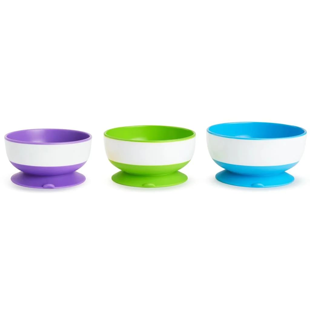 Munchkin Stay Put Baby Suction Bowl Set| Baby Bowls for Weaning| Baby Feeding Suction Dish Pack| for Babies & Toddlers 6 Months+|BPA Free Weaning Set for Babies| Microwave/Dishwasher Safe | 3 Pack
