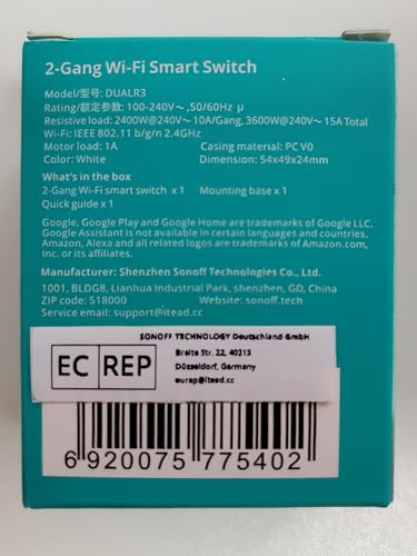 SONOFF WiFi Smart Curtain Switch with Power Metering TUV Certified, DUALR3 Dual Relay DIY Curtain, Blinds, Roller Shutter,Two Way Smart Switch,Works with Alexa&Google Home(1 Pack)