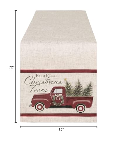 Newbridge Christmas Pine Hill Tree Farm Fresh Red Truck 72 Inch Long Table Runner, Nostalgic Retro Holiday Country Farm Truck No Iron and Stain Resistant Table Runner for Party, Banquet and Buffet