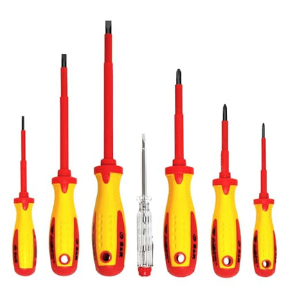 S&R Electrician Screwdriver Set 7-Piece – VDE-Tested up to 1000V | Power-Form Handle | PH & SL with Voltage Tester – Professional Quality