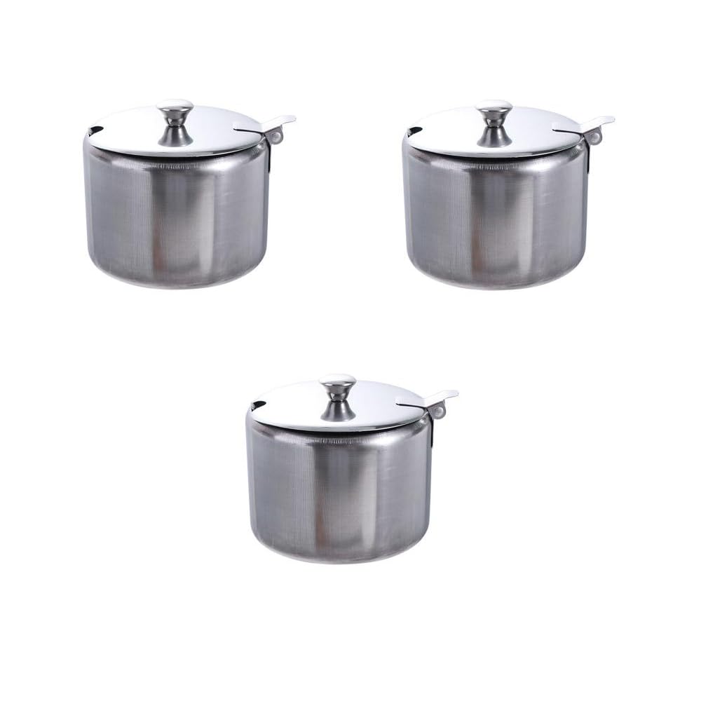 Stainless Steel Seasoning Box, Condiment Jar Spice Container with Lids and Spoons,Spice Pots Salt Container Sugar Bowl Set of 3,Storage Condiment Seasoning Jars
