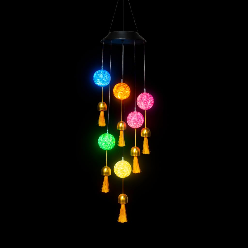 38” Mini Ball Bell Solar Light LED Wind Chime for Outside, Weather Resistant Decoration Outdoor Garden Patio Subtle Tone Decor, Ideal Gift for Birthday, Mother's Day, Meditation, Ambiance