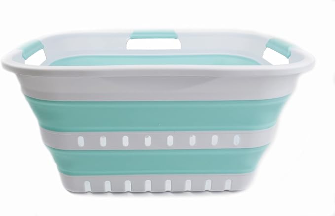 SAMMART 30L Collapsible 3 Handled Plastic Laundry Basket