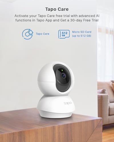 Tapo TC70 Pan/Tilt Indoor Camera House Security Camera, Dog Camera, No Monthly Fee, AI Detection, WiFi Camera, Baby Camera Monitor, 1080p Full HD, 360° View, Night Vision, Works with Alexa & Google