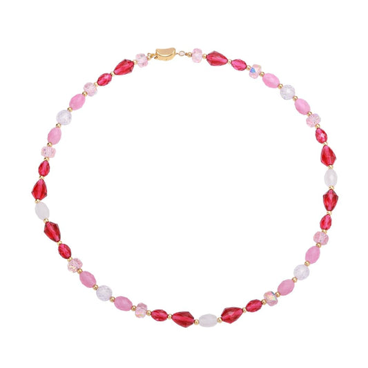 Gmissbabicoo Healing Crystal Necklace for Women Spiritual Zircon Beads Handmade Cat Eye Gemstone with 18k Golden Plated Red Pink Crystals Stones Beaded Necklaces with Jewelry Box