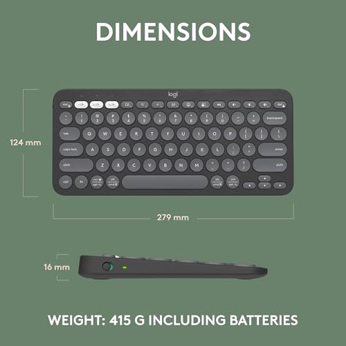 Logitech Pebble Keys 2 K380s, Multi-Device Bluetooth Wireless Keyboard with Customisable Shortcuts,Slim and Portable,Easy-Switch for Windows/macOS/iPadOS/Android/Chrome OS, QWERTY UK Layout, Graphite