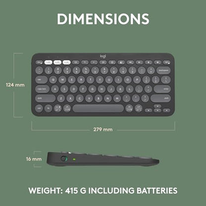 Logitech Pebble Keys 2 K380s, Multi-Device Bluetooth Wireless Keyboard with Customisable Shortcuts,Slim and Portable,Easy-Switch for Windows/macOS/iPadOS/Android/Chrome OS, QWERTY UK Layout, Graphite