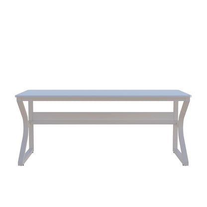 OSCHF Extra Long Desk with Bookshelf - 63" Double Long Writing Table for 2-Person Workstation, Modern Study Work Computer Desk for Home and Office, Warm White