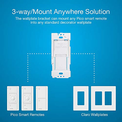 Lutron Caseta Smart Switch 3-Way Kit, with Pico Remote, Wallplate, Wall Bracket for LED Lights and Fans, 5 Amp, Neutral Required, P-PKG1WS-WH