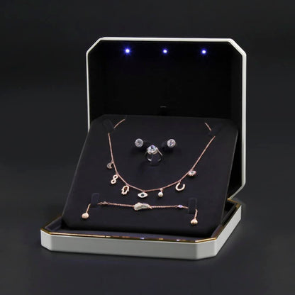 HSLFUAI Necklace Organizer with Led Light,Jewelry Box for Necklace, Necklace Box Gift,Jewelry Gift Box for Wedding, Birthday, Valentine' Day, Mother'S Day, Christmas(Gold)