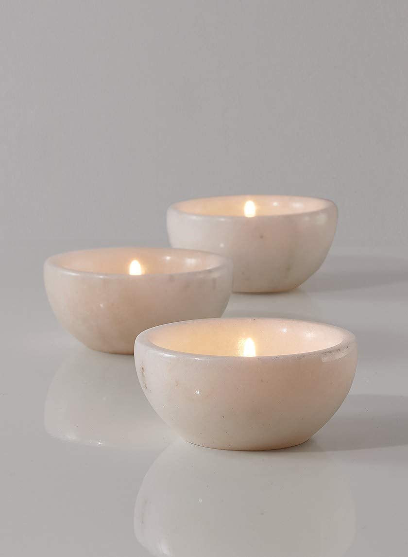 Serene Spaces Living Small White Natural Marble Bowl, Decorative Multi-Purpose Bowl- Use as Centerpiece Bowl, Candle Holder, 1.5" Tall & 3" Diameter, Set of 2