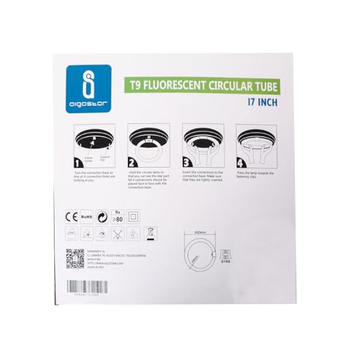 Aigostar 40W T9 Circular Fluorescent Light Tubes, Energy Saving Fluorescent Tube Lights 6500K Cool White G10q 2800LM