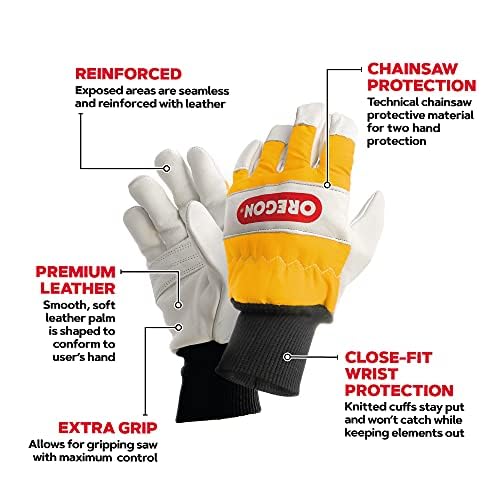 Oregon Chainsaw Protective Gloves, Leather – Pair (M)