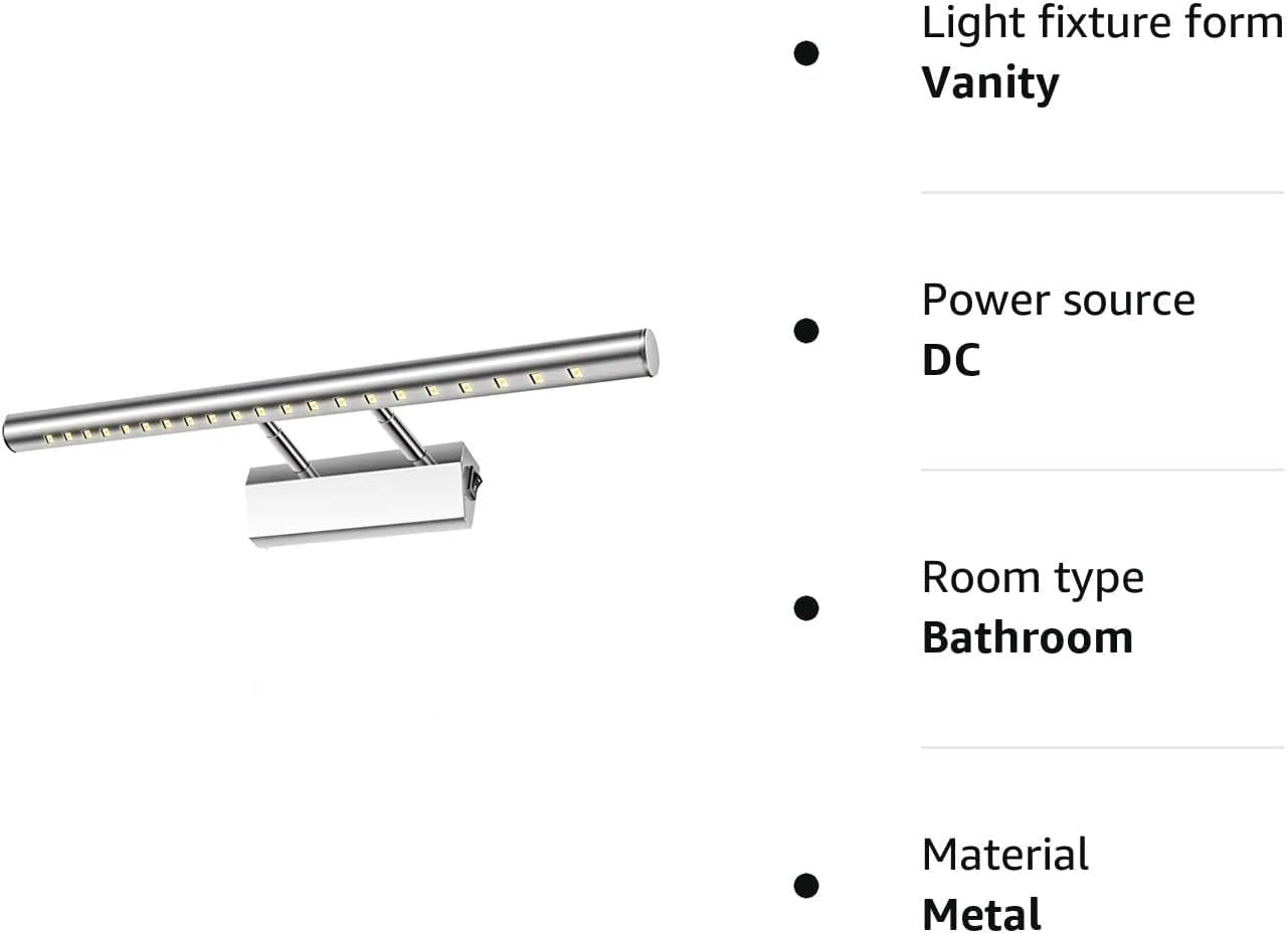 Lightess Bathroom Wall Light Led Mirror Lights with Switch 5W Bathroom Above Mirror Lamps 180° Adjust Picture Wall Lights Stainless Steel IP44 Lights for Mirror Mains Powered 6000K Cold White - 40cm