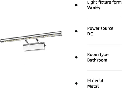 Lightess Bathroom Wall Light Led Mirror Lights with Switch 5W Bathroom Above Mirror Lamps 180° Adjust Picture Wall Lights Stainless Steel IP44 Lights for Mirror Mains Powered 6000K Cold White - 40cm